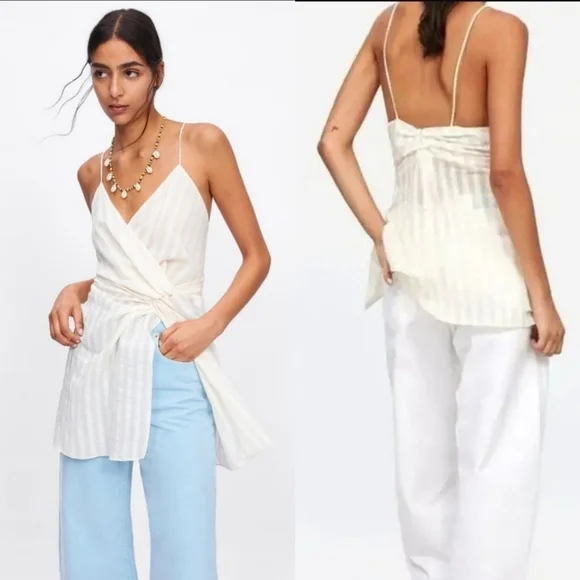 Zara Knotted Stripe Tunic Top Size XL - Picture 1 of 11